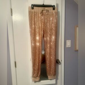 Sparkling Sequin Joggers in Rose Gold